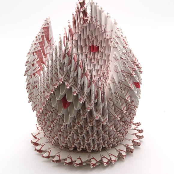 Origami PAPER Swan Basket White Red Accents Spring Easter Decor Folk Art Large - Picture 13 of 14
